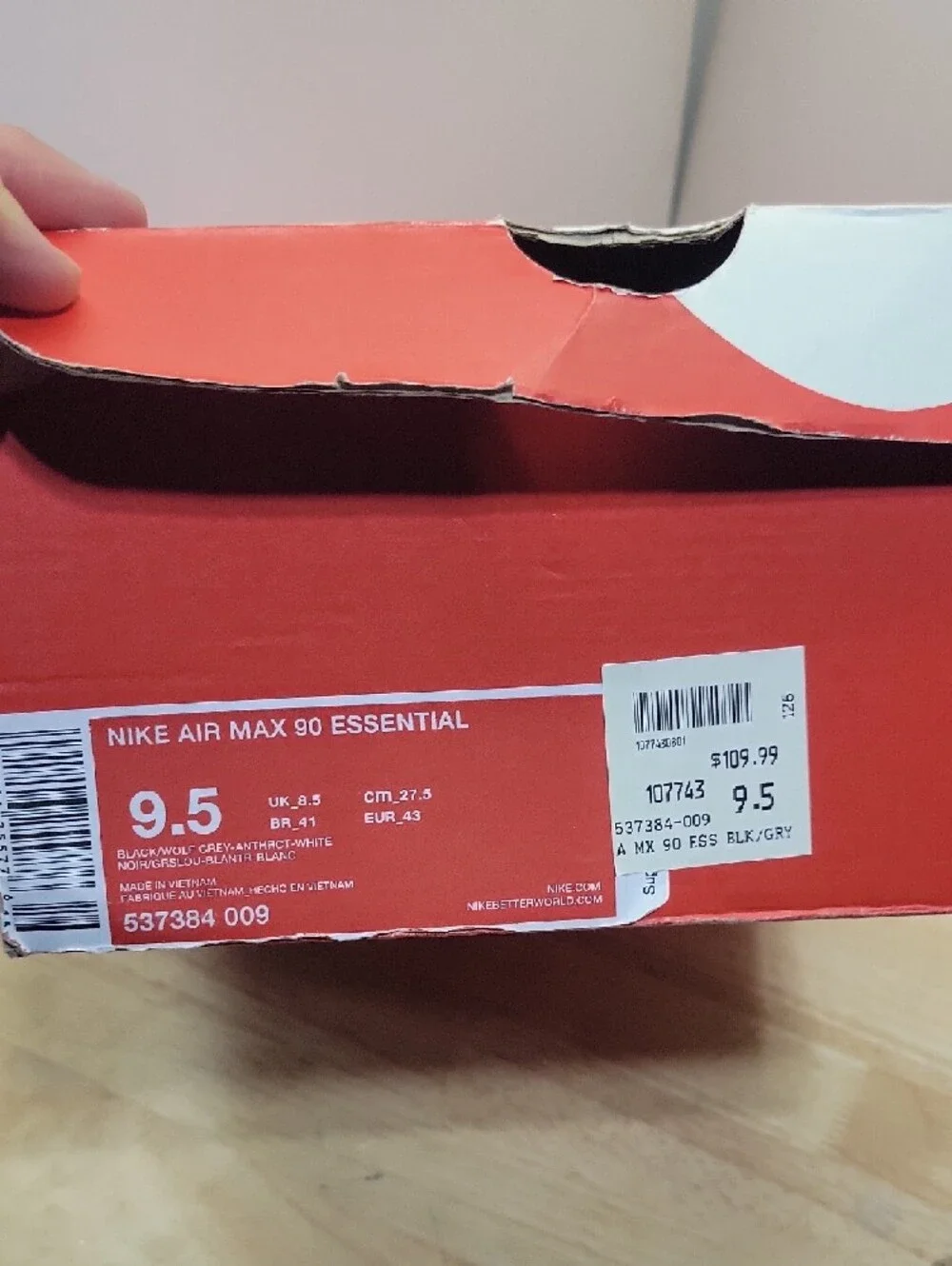 Nike Air Max 90 Essential in Light Gray, Red, Black - Picture 7 of 7